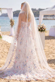 Fleur Rose Blanche Amoureuse Une robe de mariée Corset Sweep Sweep avec voiles