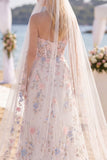 Fleur Rose Blanche Amoureuse Une robe de mariée Corset Sweep Sweep avec voiles