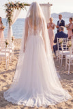 Chiffon fleuri blanc Une robe de mariée de plage à trou de serrure à col en V avec voiles