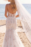 Robe de mariée en train en train à la fleur rose sirène avec voiles