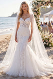 Robe de mariée en tresse en tresse en sirène à fleurs blanches en dentelle bohème, avec voiles