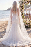 Robe de mariée en tresse en tresse en sirène à fleurs blanches en dentelle bohème, avec voiles