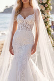 Robe de mariée en tresse en tresse en sirène à fleurs blanches en dentelle bohème, avec voiles