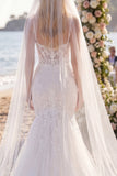 Robe de mariée en tresse en tresse en sirène à fleurs blanches en dentelle bohème, avec voiles