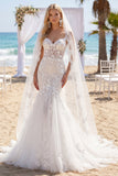 Robe de mariée Bohème, traîne en forme de corset de sirène, en dentelle florale blanche avec voiles