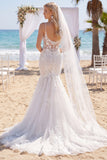 Robe de mariée Bohème, traîne en forme de corset de sirène, en dentelle florale blanche avec voiles