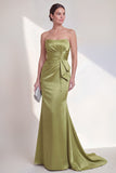 Robe formelle sirène verte à fronçons sans bustiers