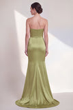 Robe formelle sirène verte à fronçons sans bustiers