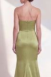Robe formelle sirène verte à fronçons sans bustiers
