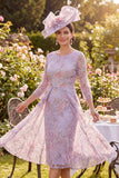 Robe midi à col rond perlé lilas avec manches 3/4