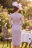 Robe midi à col rond perlé lilas avec manches 3/4