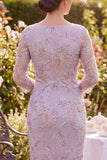 Robe midi à col rond perlé lilas avec manches 3/4