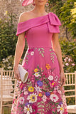 Robe fleurie longue fleur fûte en fuchsia avec un nœud et nœud