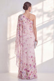 Robe longue de la mère de la mariée en chiffon en chiffon lilas avec une cape latérale