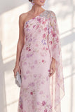 Robe longue de la mère de la mariée en chiffon en chiffon lilas avec une cape latérale