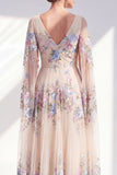 Robe de la mariée longue à manches longues à manches longues fleuri fleuries en A, ligne en A