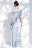 Robe longue mère de la mariée à manche longue à col bateau à fleurs à fleurs en mousse