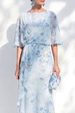 Robe longue mère de la mariée à manche longue à col bateau à fleurs à fleurs en mousse