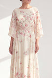 Robe longue Mother Of the Bride à long col bateau abricot abricot et manches demi-manches