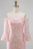 Robe formelle sirène brodée à paillettes à paillettes scintillantes avec manches 3/4