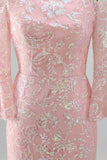 Robe formelle sirène brodée à paillettes à paillettes scintillantes avec manches 3/4