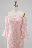 Robe formelle sirène brodée à paillettes à paillettes scintillantes avec manches 3/4