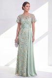 Robe longue de la mère de la mariée à col rond sirène Vert à col rond avec une ceinture