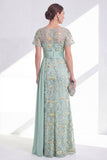Robe longue de la mère de la mariée à col rond sirène Vert à col rond avec une ceinture