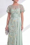 Robe longue de la mère de la mariée à col rond sirène Vert à col rond avec une ceinture