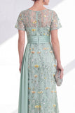 Robe longue de la mère de la mariée à col rond sirène Vert à col rond avec une ceinture