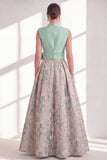 Robe longue marme de la mariée bleue à col en V à col en V avec un nœud