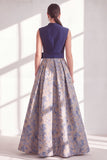Robe longue marme de la mariée bleue à col en V à col en V avec un nœud