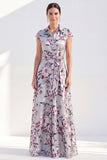 Robe blanche longue à fleurs en forme de maman de la mariée avec ceinture