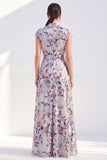 Robe blanche longue à fleurs en forme de maman de la mariée avec ceinture