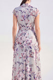 Robe blanche longue à fleurs en forme de maman de la mariée avec ceinture