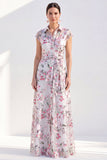 Robe blanche longue à fleurs en forme de maman de la mariée avec ceinture