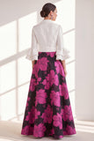 Robe longue de la mère de la mariée en fleur fuchsia fûre fuchsia à col en V et volants