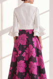 Robe longue de la mère de la mariée en fleur fuchsia fûre fuchsia à col en V et volants