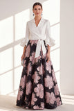 Robe longue de la mère de la mariée en fleur fuchsia fûre fuchsia à col en V et volants