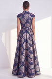 Robe longue de la mère de la mariée à longues manches en A-Line fleur en V et longueur marine