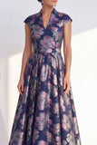 Robe longue de la mère de la mariée à longues manches en A-Line fleur en V et longueur marine