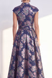 Robe longue de la mère de la mariée à longues manches en A-Line fleur en V et longueur marine