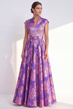 Robe longue de la mère de la mariée à longues manches en A-Line fleur en V et longueur marine