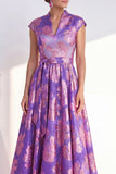 Robe longue de la mère de la mariée à longues manches en A-Line fleur en V et longueur marine