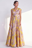 Robe longue de la mère de la mariée à longues manches en A-Line fleur en V et longueur marine