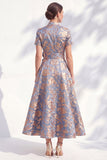 Robe midi Mother Of the Bride Mother Of the Bride bleu bleu dorée à col en V avec ceinture