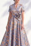 Robe midi Mother Of the Bride Mother Of the Bride bleu bleu dorée à col en V avec ceinture
