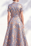Robe midi Mother Of the Bride Mother Of the Bride bleu bleu dorée à col en V avec ceinture