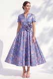 Robe midi Mother Of the Bride Mother Of the Bride bleu bleu dorée à col en V avec ceinture
