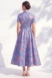 Robe midi Mother Of the Bride Mother Of the Bride bleu bleu dorée à col en V avec ceinture